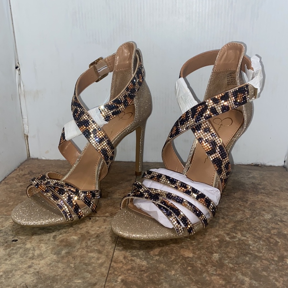Jessica Simpson gold heels sz 8 - Picture 2 of 7